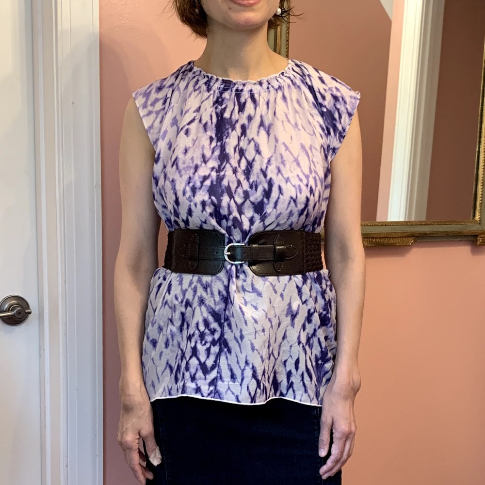 Cotton Silk Blend Short Sleeved Purple Blouse NWT - Picture 4 of 7